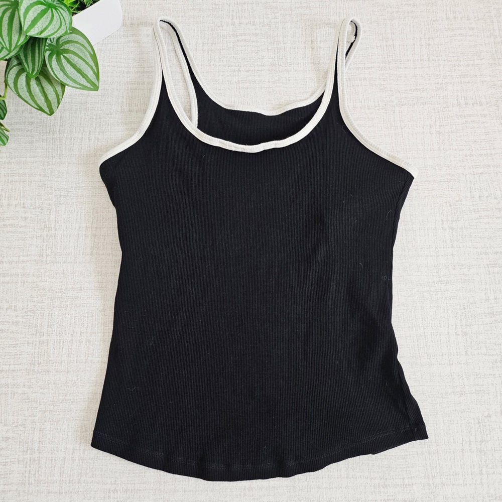 🆑️3/$15 Women's Black Ivory Contrast-Trim Tank Top M/L